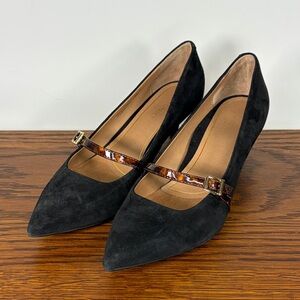 Vionic Minnie Kitten Heel Pumps Black Suede Tortoiseshell Mary Jane Strap Size 9